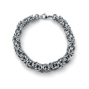 Byzantine Chain Bracelet Stainless Steel Men’s Silver Tone Biker Thick 9” 8mm